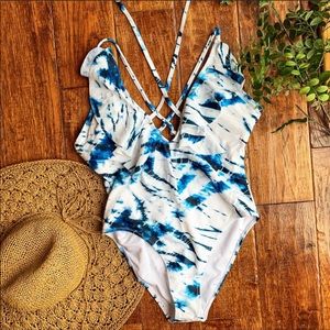 Cupshe Misty Blue Tie Dye One Piece Size MediumNWT